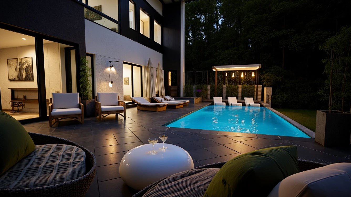 3d render poolside landscape natural stone muskoka