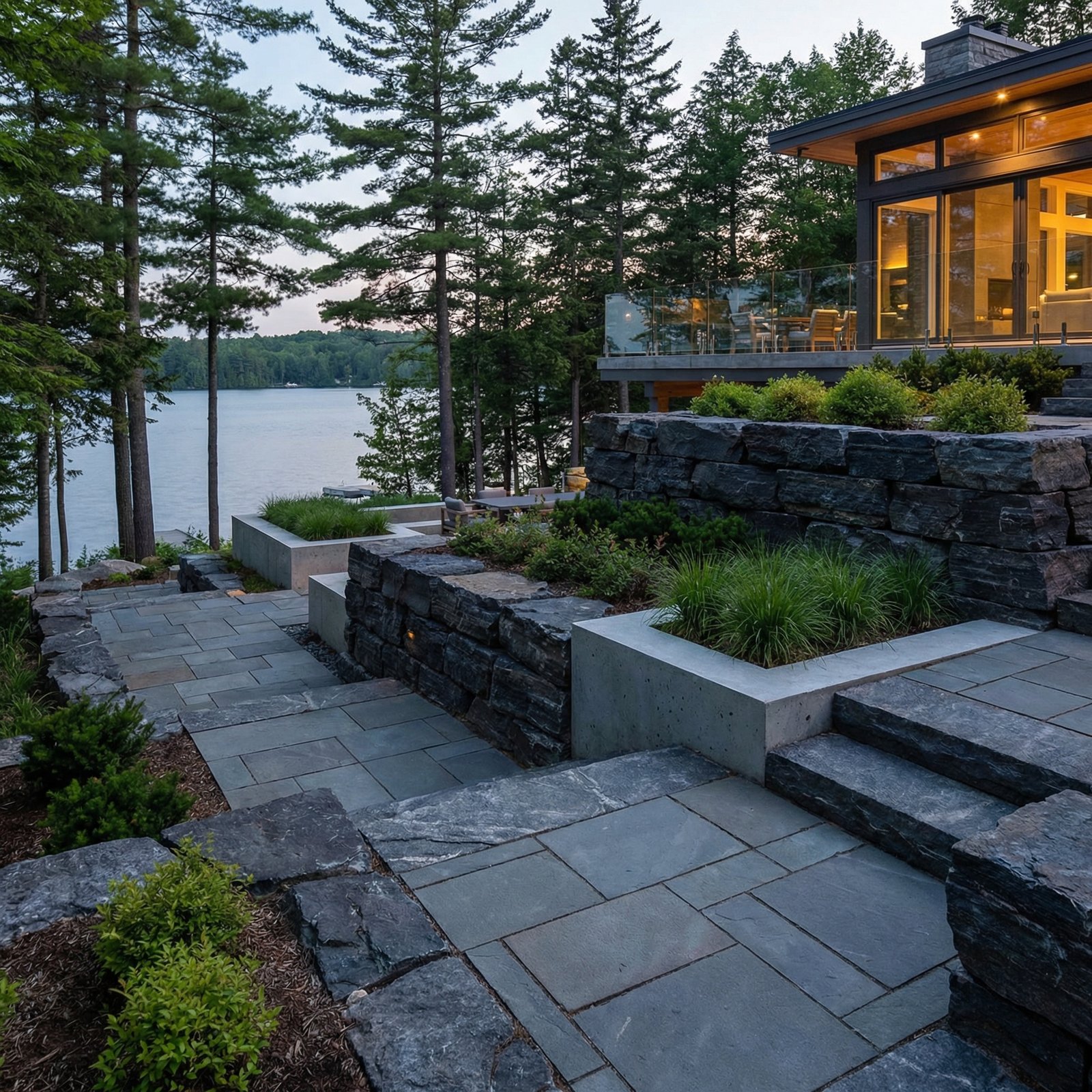Armour stone retaining wall landscaping Muskoka
